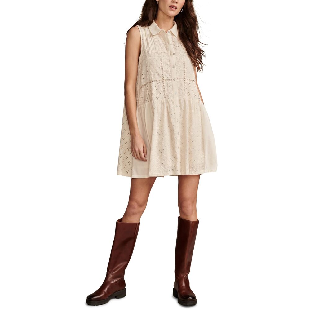 Lucky Brand Collared Tiered Dress Turtledove LG (US 10-12)